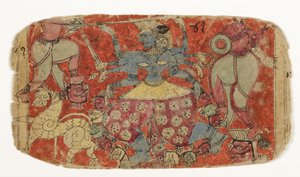 Die Göttin Kali kämpft gegen Dämonen, aus Durga greift die Dämonen Shambha und Nishumbha an