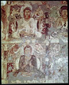 Zwei sitzende Buddhas, aus dem Inneren der Höhle 6 von Indian School