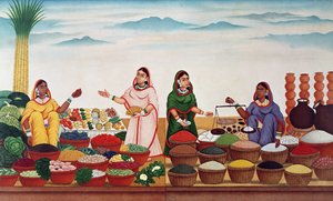 Gemüse- und Gewürzmarkt in Benares, ca. 1840 von Indian School