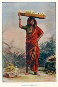 Indische Eingeborene: Melonenverkäufer (farbiges Foto) von Indian photographer