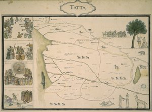 Tatta, aus einer Sammlung von Karten von Mogul-Indien, aus einem Album, das von einem französischen Infanterieoberst, Jean-Baptiste-Joseph Gentil, in Auftrag gegeben wurde von Indo European Indo European