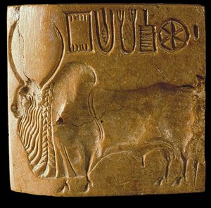 Zebu-Bullen-Siegel mit Indus-Schrift, gefunden in Mohenjo Daro, Industal