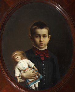 Porträt eines Mädchens mit Puppe in der Hand von Volkov, Iosif Petrovich (1854-nach 1897). Öl auf Leinwand von Iosif Petrovich Volkov