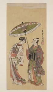 Schauspieler Ichikawa Yaozō II als Soga no Jūrō und Segawa Kikunojō II als Ōiso no Tora