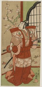 Onoe Kikugorō I als Izumi no Saburō im Stück Schneeflocken: Pflaumenblüten Kaomise