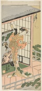 Der Schauspieler Iwai Hanshiro IV als Okaru im siebten Akt des Stücks Chushingura (Schatz der siebenundvierzig treuen Vasallen), aufgeführt im Morita Theater ab dem dritten Tag des vierten Monats, 1769