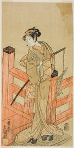 Der Schauspieler Nakamura Matsue I als Tsuchiya Umegawa verkleidet als weibliche Sumoringerin Oyodo (?) im Stück Naniwa no Onna-zumo (?), aufgeführt im Nakamura-Theater (?) im sechsten Monat, 1770 (?) von Ippitsusai Bunchō
