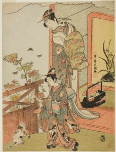 Der Schauspieler Onoe Matsusuke I als Oiso no Tora (?) (rechts) und Otani Taniji (links)