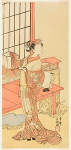 Der Schauspieler Segawa Kikunojo II, möglicherweise als Prinzessin Ayaori im Stück Ima o Sakari Suehiro Genji (Der Genji-Clan jetzt auf seinem Höhepunkt), aufgeführt im Nakamura-Theater ab dem ersten Tag des elften Monats, 1768 von Ippitsusai Bunchō