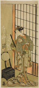 Der Schauspieler Segawa Kikunojo II als Prinzessin Hitomaru (?) im Stück Soga Moyo Aigo no Wakamatsu (?), aufgeführt im Nakamura-Theater (?) im ersten Monat, 1769 (?)