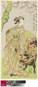 Der Schauspieler Segawa Kikunojo II als Kurtisane Maizuru im Stück Furisode Kisaragi Soga von Ippitsusai Bunchō