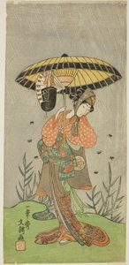 Der Schauspieler Yamashita Kinsaku II als Nijo no Kisaki im Stück Natsu Matsuri Naniwa Kagami, aufgeführt im Morita Theater im siebten Monat, 1770 von Ippitsusai Bunchō