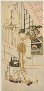 Die Kurtisane Handayu aus dem Nakaomiya Freudenhaus, aus der Serie "Fuji-bumi (Gefaltete Liebesbriefe)"