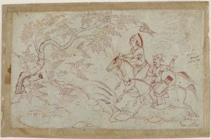 Zwei Reiter auf der Jagd mit einem Falken, 1640er