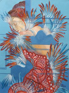 Rotes Kleid und Meisen, 2015 von Irina Corduban