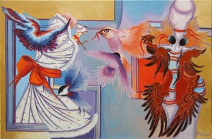 Rotes Band und Meisen von Irina Corduban