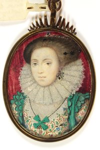 Eine Dame, traditionell identifiziert als Mrs. Holland, Lady Cope (Aquarell auf Pergament) von Isaac (attr. to) Oliver