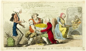 Dr. Sangrado befreit John Bull vom Gelbfieber von Isaac Cruikshank