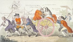 Die Reise des Corporation-Schweins nach Smithfield im Stil oder Aldermänner als Schweineaussteller (1790) von Isaac Cruikshank