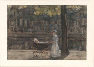 Dienstmädchen mit Kinderwagen auf der Keizersgracht von Isaac Israels