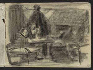 Figuren an einem Tisch in einem Interieur von Isaac Israels