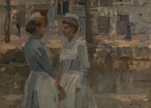 Zwei Dienstmädchen an einer Gracht von Isaac Israels