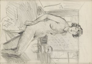 Sitzender weiblicher Akt in einem Interieur von Isaac Israels