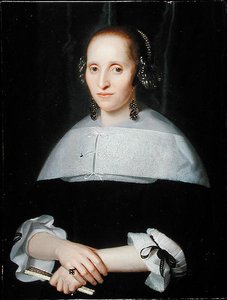 Porträt einer Dame in einem schwarzen Kleid und Spitzenkragen von Isaac Luttichuys