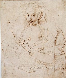 Porträt einer unbekannten Dame, früher genannt Lucy Harrington, Gräfin von Bedford, eine Skizze für ein Miniaturbild (Nr. 3902) ca. 1605 von Isaac Oliver