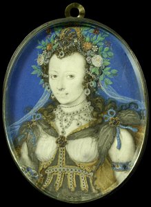 Porträt einer Frau in Maskeradekleidung als Flora von Isaac Oliver