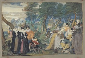 Eine Gesellschaft im Freien. Allegorie auf die eheliche Liebe von Isaac Oliver I