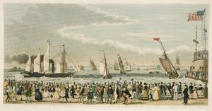 Ankunft des Dampfschiffs Great Western vor New York am Montag, 23. April 1838, veröffentlicht 1842 von Isaac Robert Cruikshank