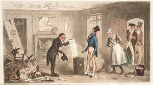 College-Komfort, ein Neuling bezieht seine Zimmer, aus The English Spy, veröffentlicht 1824
