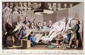 Zeichenkurs für Erwachsene. In „The English Spy“ von Charles Molloy Westmacott. Zeichnung von Robert Guikshand von Isaac Robert Cruikshank