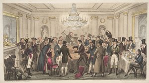 Inneres einer modernen Hölle - siehe. Die gezinkten Würfel, aus The English Spy, veröffentlicht 1824 von Isaac Robert Cruikshank