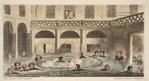 Öffentliches Baden in Bath oder Lebendig bestreut, aus The English Spy, veröffentlicht 1824 von Isaac Robert Cruikshank