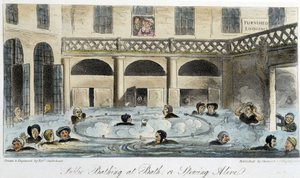 Öffentliches Bad in London - in "The English Spy" von Charles Molloy Westmacott, Zeichnung von Robert Cruikshank, Londoner Ausgabe