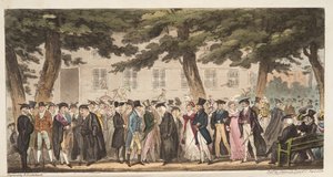 Show-Sonntag, eine Ansicht im Broad Walk, Christ Church Meadows, Oxford, aus The English Spy, veröffentlicht 1824 von Isaac Robert Cruikshank