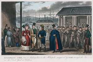Splendid Jem unter den Sträflingen in der Marinewerft in Chatham, Kent, 1821 von Isaac Robert Cruikshank