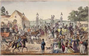 Die Ankunft oder der westliche Eingang nach Cockney Land (farbige Gravur) von Isaac Robert Cruikshank
