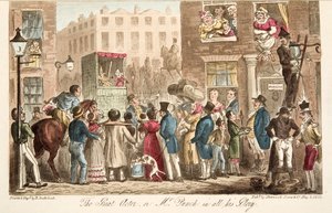 Der große Schauspieler, oder Mr. Punch in all seiner Pracht, aus The English Spy, veröffentlicht 1824 von Isaac Robert Cruikshank