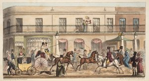 Die High Street, Cheltenham, aus The English Spy, veröffentlicht 1824 von Isaac Robert Cruikshank