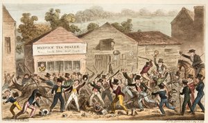 The Tea Pot Row in Harrow, oder die Schlacht von Hog Lane, aus The English Spy, veröffentlicht 1824