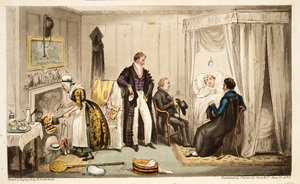 Tom Echo mit dem Headington-Fieber oder ein Oxonianer sehr nah an der Wand, aus The English Spy, veröffentlicht London, 1824