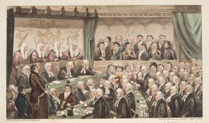 Westminster Hall, aus The English Spy, veröffentlicht 1824 von Isaac Robert Cruikshank