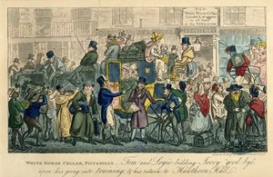 White Horse Cellar, Piccadilly, aus: 36 Szenen aus dem wirklichen Leben, 1821 von Isaac Robert Cruikshank