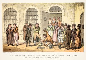 Symptome des Endes von "Einigen Arten von Leben" in London - Tom, Jerry und Logic im Press Yard, in Newgate, aus Tom und Jerrys Leben in London von Isaac Robert and George Cruikshank