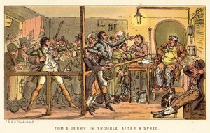 Tom und Jerry in Schwierigkeiten nach einem Gelage von Isaac, Robert and George Cruikshank
