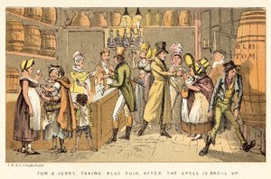 Tom und Jerry trinken Blue Ruin nach dem Ende des Zaubers von Isaac, Robert and George Cruikshank