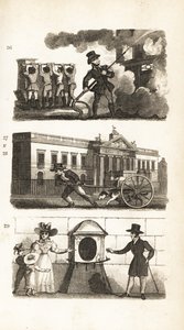 Die Feuerlöschmaschine, Waren auf einem Wagen ziehend, East India House und London Stone